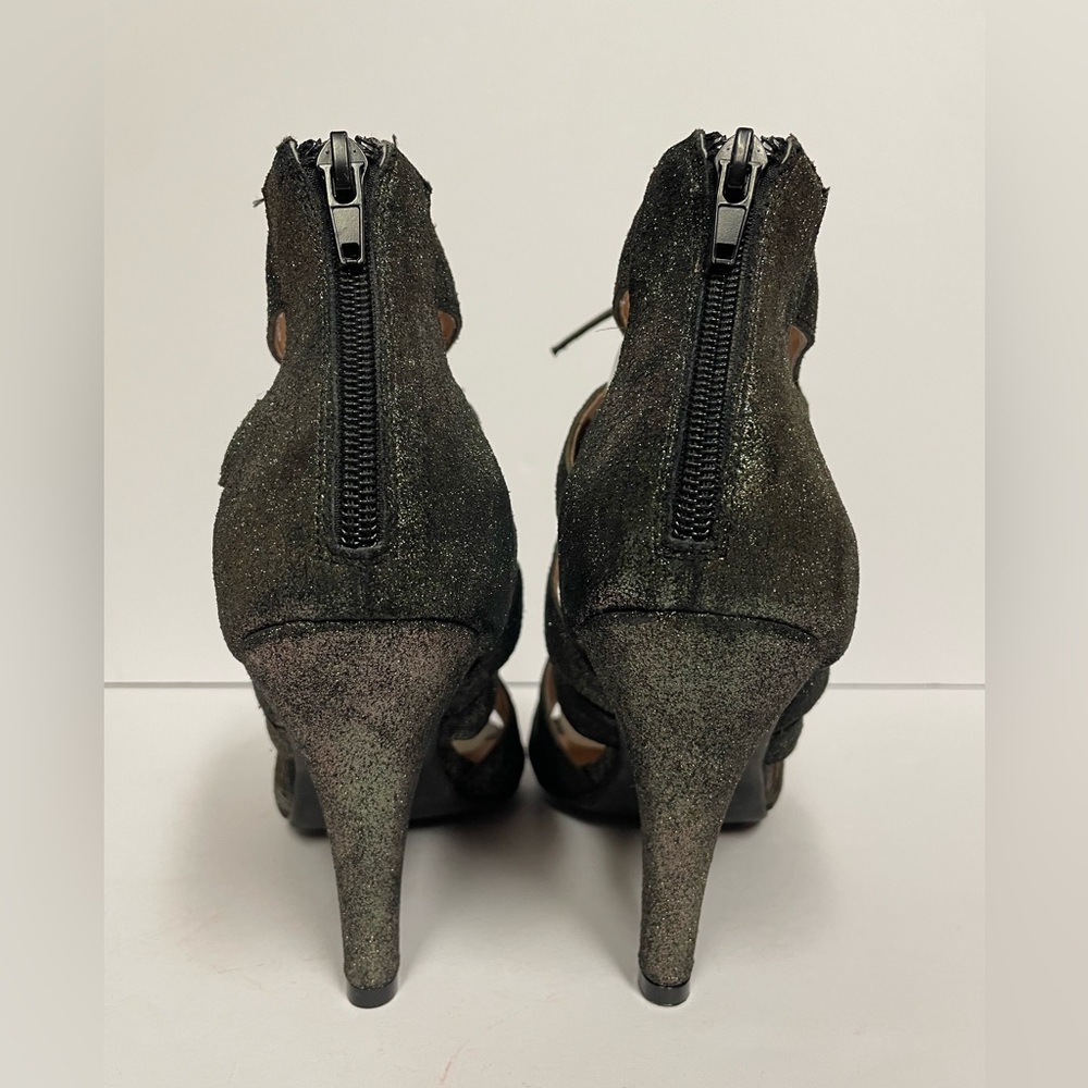 Jeffrey Campbell Ibiza Laramie suede lace up sandals heels black shimmer 10 - Picture 5 of 10